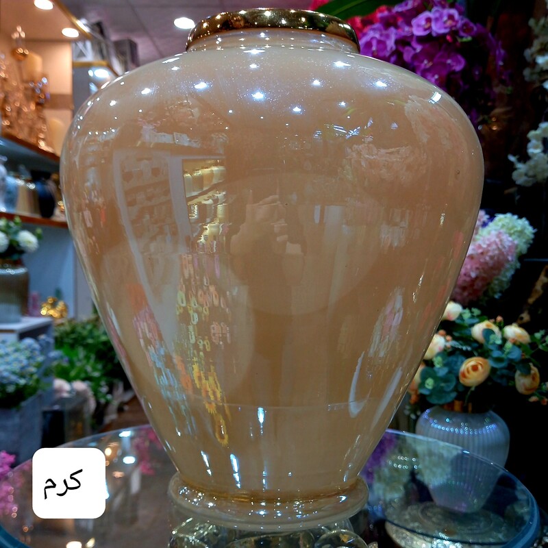 گلدان شیشه ای رنگی رومیزی آبکاری لاستر مدل ارکیده بلند (عالیجناب) 