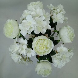 گل مصنوعی بوته گل ترکیبی پیونی و ارتانزا سفید وارداتی(عالیجناب)