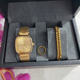 ساعت مچی مردانه کاسیو Casio طلایی همراه دستبند و حلقه رینگ
