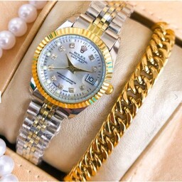 ساعت زنانه رولکس صفحه سفید همراه دستبند