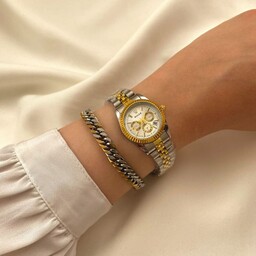 ساعت زنانه رولکس طرح سه موتور صفحه سفید همراه دستبند