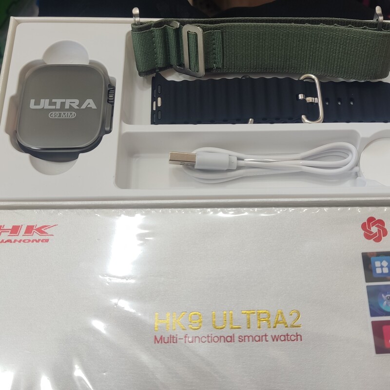 ساعت هوشمند HK ultra 2 تیتانیومی اصلی  مشکی با دو عدد بند و شارژ وایرلس