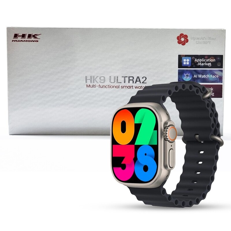 ساعت هوشمند HK ultra 2 تیتانیومی اصلی  مشکی با دو عدد بند و شارژ وایرلس
