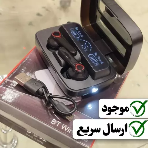 ایرپاد هنذفری بلوتوثی بی سیم مدل M19 pro ورژن 5.3 پاوربانک دار چراغ قوه دار