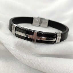دستبندچرمی مردانه، دستبند اسپرت طرح صلیب 