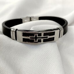 دستبندچرمی مردانه، دستبند اسپرت طرح صلیب محصول شماره 41