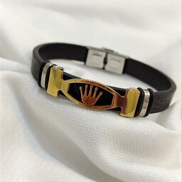 دستبندچرمی مردانه طلایی دستبند اسپرت طرح رولکس محصول شماره 43