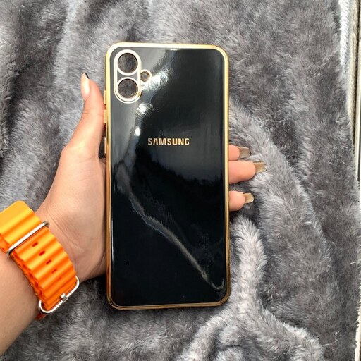 قاب گوشی Galaxy A05 سامسونگ طرح ژله ای مای کیس دور طلایی محافظ لنز دار مشکی 