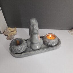 ست سنگ مصنوعی لوتوس 4 تیکه شامل سینی بیضی  جا شمعی  جا عودی  و مجسمه کاکاسنگی 