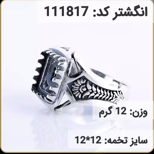  انگشتر نقره رکاب خالی مردانه اکسید سیاه قلم کد 111817