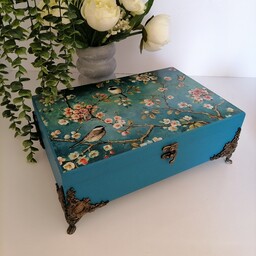تیبگ باکس و جعبه دمنوش چوبی پایه دار رنگ آبی