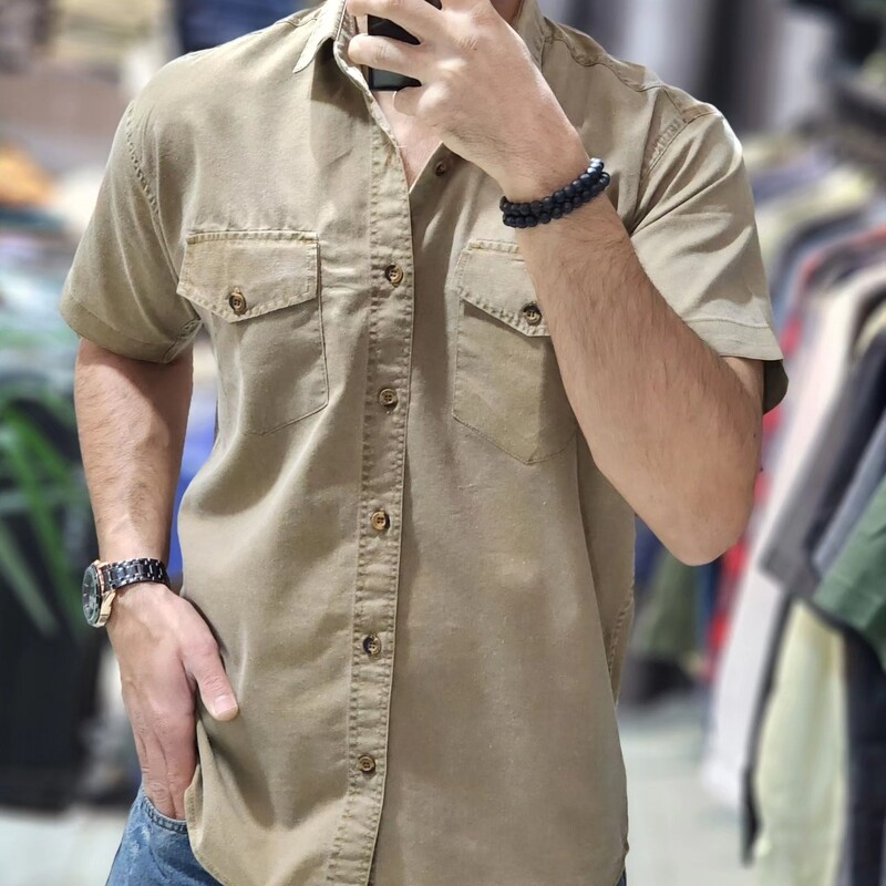 پیراهن کتان مردانه آستین کوتاه سه رنگ مشکی و سبز و نسکافه ای  سایز 3xl 2xl xl L  مدل o0az10
