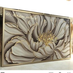 تابلو نقاشی برجسته طوسی طلایی گل عروس