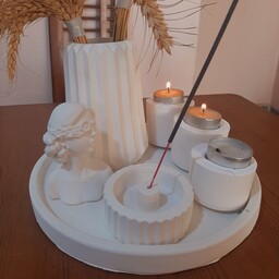 دکوری  رومیزی شمع و عود پک کامل استندشلف جاوارمر گلدان مجسمه تندیس کادو هدیه ست جهیزیه
