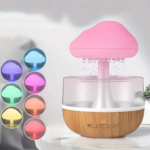 دستگاه بخور سرد قارچی چراغ خواب دار 7 رنگ و شبیه ساز باران (ارسال رایگان)