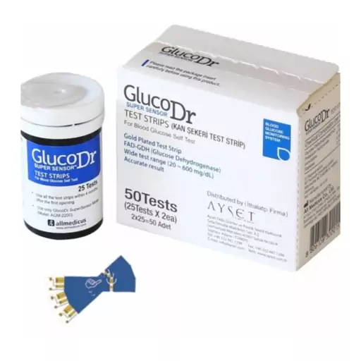 نوار تست قند گلوکو داکتر سوپر سنسور glucodr بسته 50 عددی