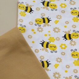  ست پارچه تریکو (پلی استر پنبه ) طرح زنبور  ساده به رنگ کرم 