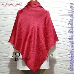 روسری ژاکارد بامبو طرح گل رز بزرگ رنگی نخ براق تک رو و دو رو دور ریش اندازه حدودی 130 