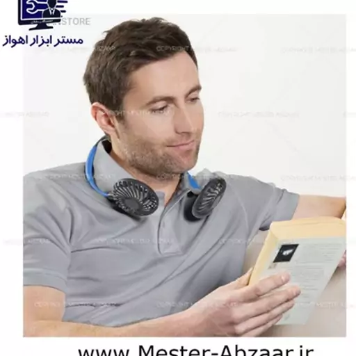 پنکه شارژی دورگردنی دو فنه همراه با کابل شارژ تایپ میکرو مدل WEARABLE SPORT FAN 1.2W