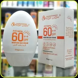 کرم ضد آفتاب و ضد پیری تاپ لیدی spf60 مرطوب کننده و بدون رنگ همچنین آنتی اکسیدان و هیدراته (60گرم) top lady sun block 