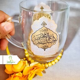 لیوان شیشه ای دسته دار طلاکوب یا فاطمه الزهرا(س) 12 عددی