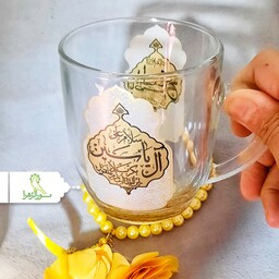 لیوان شیشه ای دسته دار طلاکوب یا اباصالح المهدی(ع) 12عددی