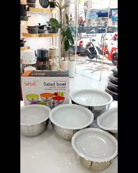 کاسه استیل درب سفید yyi یویو 5پارچه
