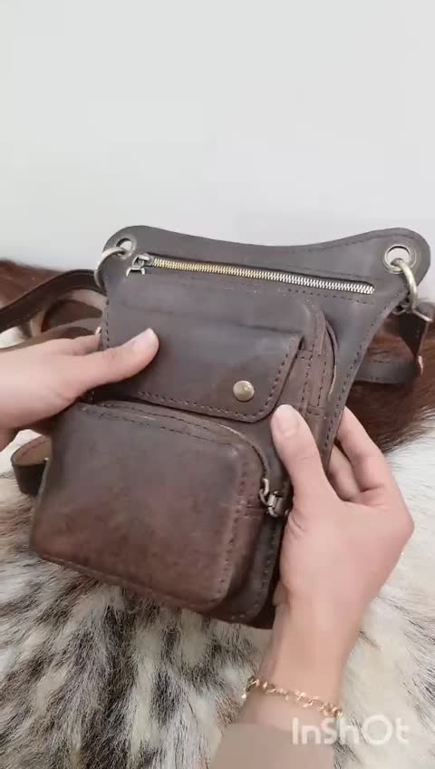 کیف رو دوشی و کمری دور پا مردانه چرم طبیعی دست دوز کد 450
