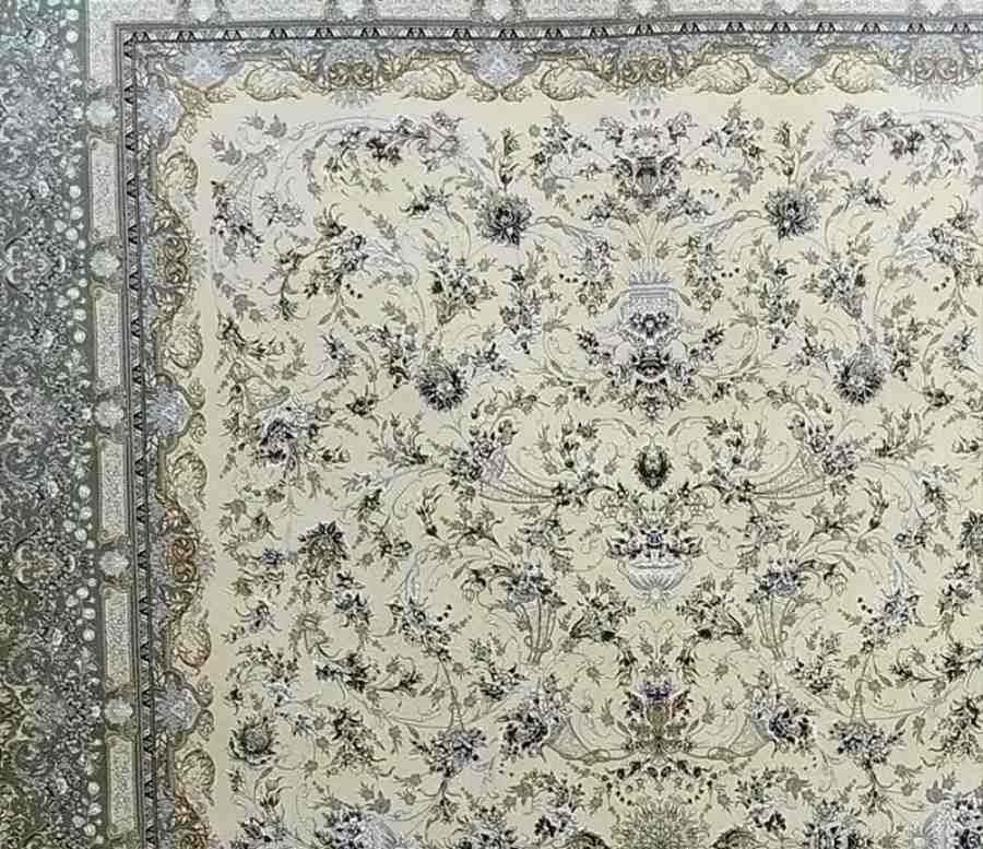 فرش مشهد 1500 شانه کد 814008 زمینه کرم-سبز