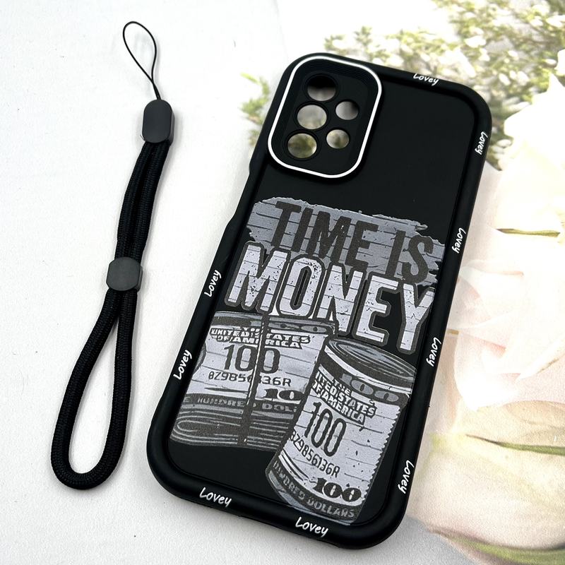 قاب گوشی Galaxy A13 4G / Galaxy A04S سامسونگ Strap Case سیلیکونی سولید ضد ضربه همراه بند مچی محافظ لنز دار طرح مانی کد 5