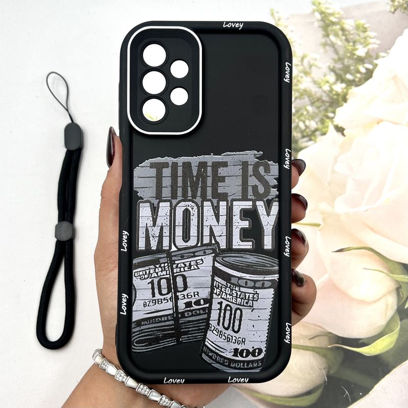 قاب گوشی Galaxy A13 4G / Galaxy A04S سامسونگ Strap Case سیلیکونی سولید ضد ضربه همراه بند مچی محافظ لنز دار طرح مانی کد 5