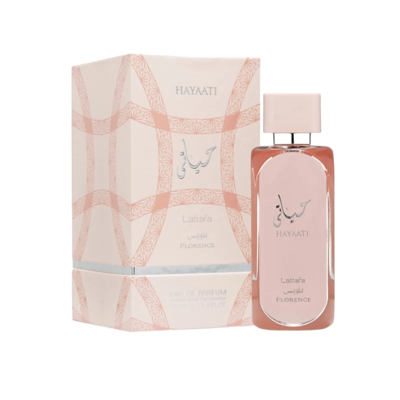 عطر ادوپرفیوم ادکلن زنانه حیاتی صورتی برند اصل لطافه(اماراتی)100میل فلورنس Lattafa Hayaati florance