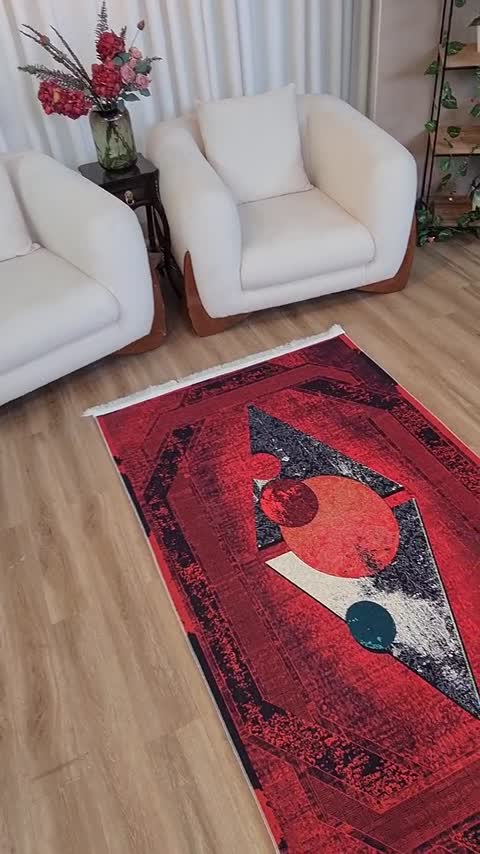 فرشینه قرمز لاکی طرح هندسی، کد L 673 (پس کرایه)