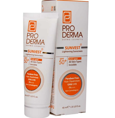 پرو درما کرم ضدآفتاب SPF50 بی رنگ روشن کننده ProDerma Sunvest Invisible Lightening and Anti Spot Sunscreen Cream 40ml