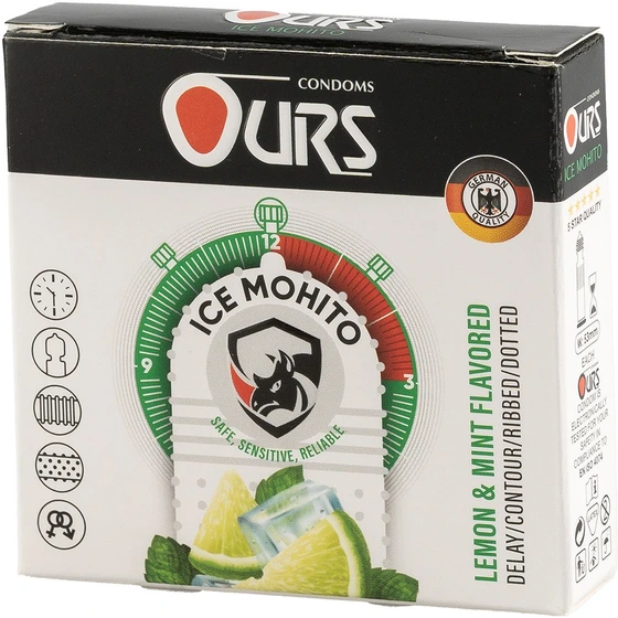 کاندوم مدل ICE MOHITO برند ours (بسته 3 عددی)