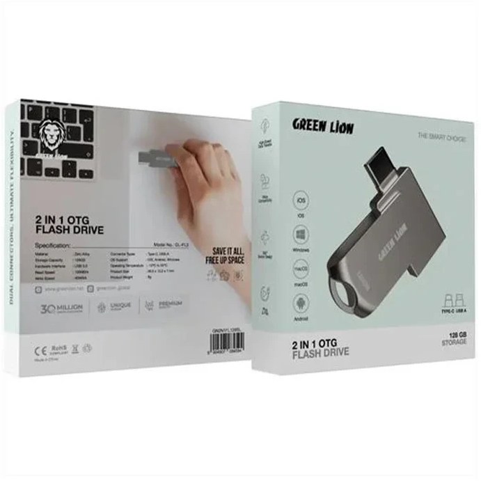 فلش مموری تایپ سی گرین لاین ظرفیت 64 گیگابایت Green Lion 2 in 1 OTG USB-C Flash Drive 64GB