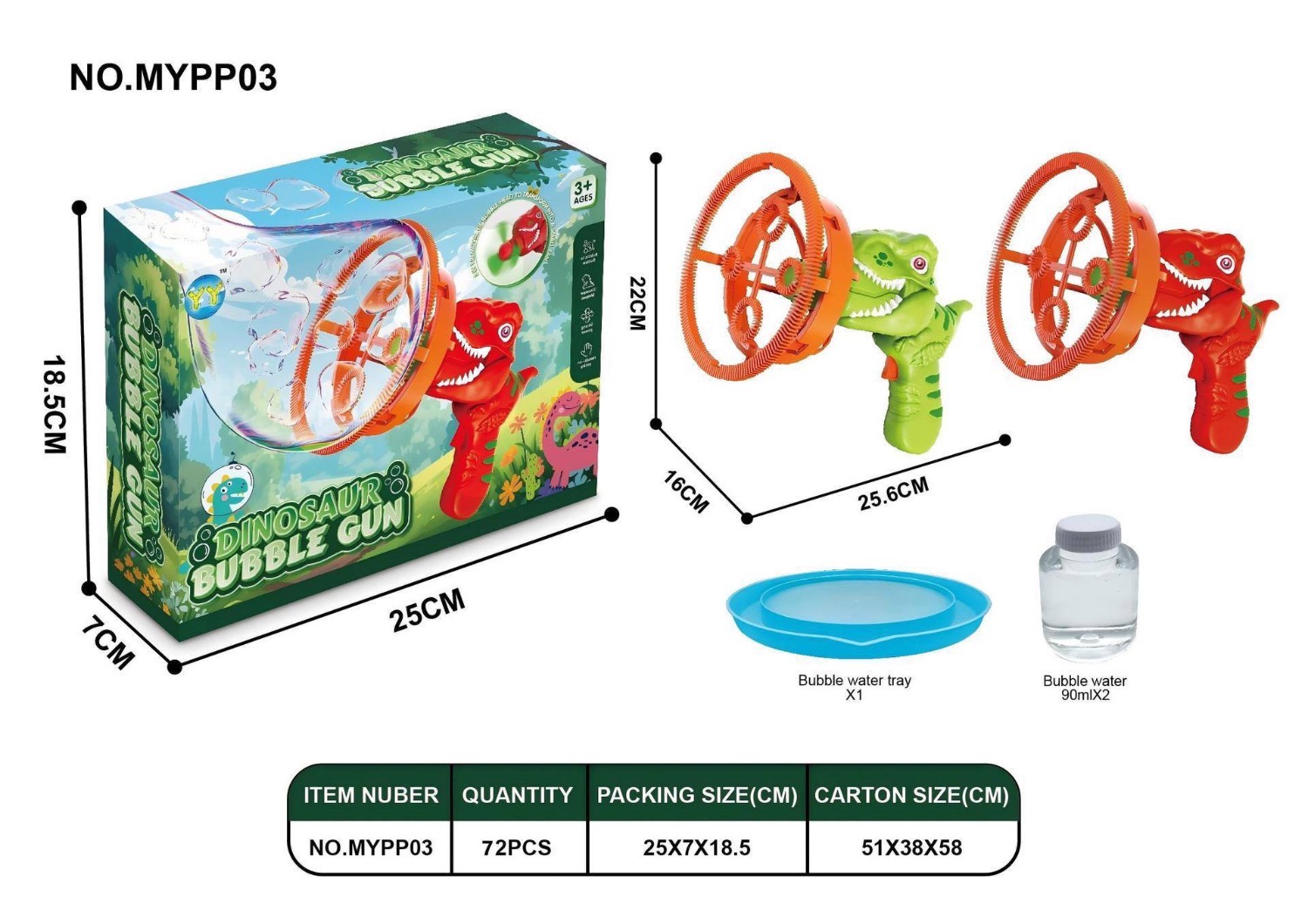 حبابساز طرح دایناسور مدل MYPP03 | تفنگ حبابپاش چرخشی با مایع مخصوص 🦖🫧