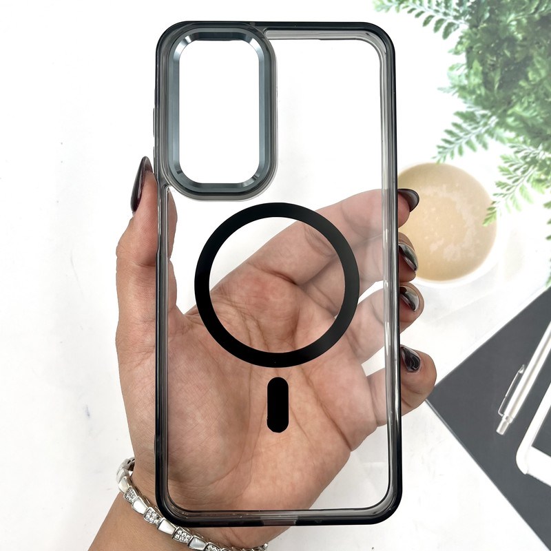 قاب گوشی Galaxy A17 سامسونگ شفاف iRon Cover لنز فلزی ضد ضربه مگ سیف Magsafe اورجینال مشکی کد 969666