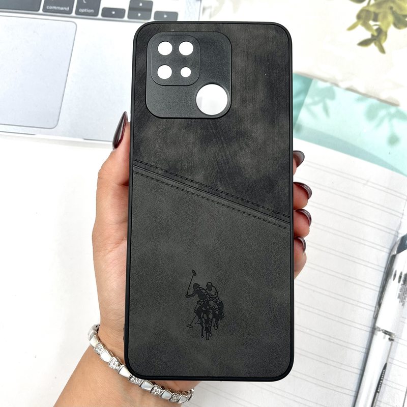 قاب گوشی Redmi 10C / Redmi 10 Power / Poco C40 شیائومی Polo Cover چرم طرح دوخت پولو محافظ لنز دار مشکی کد 408080