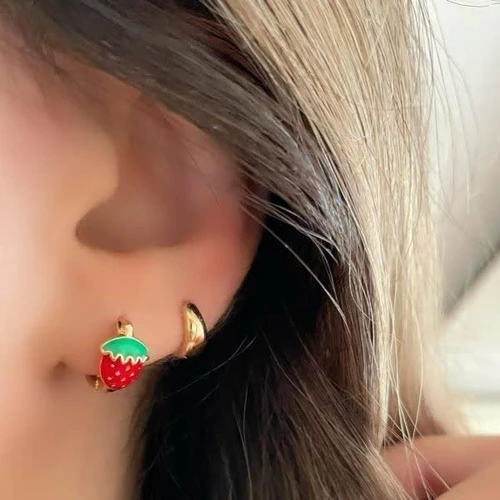 گوشواره توت فرنگی ژوپینگ میناکاری