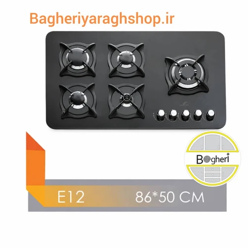 گاز صفحه ای 5 شعله شیشه مشکی مستر هوم کد E12 سایز 5086