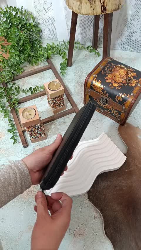 کیف پول دور زیپ چرم طبیعی دستدوز