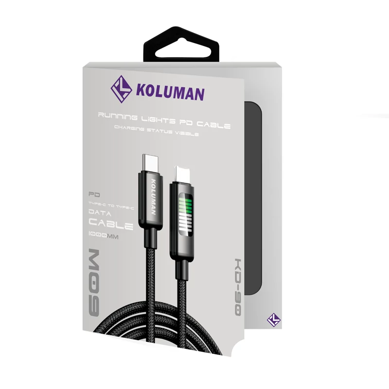 کابل فست شارژ و دیتا Type-C به Type-C کلومن مدل KOLUMAN KD-90 PD 60W طول 1 متر