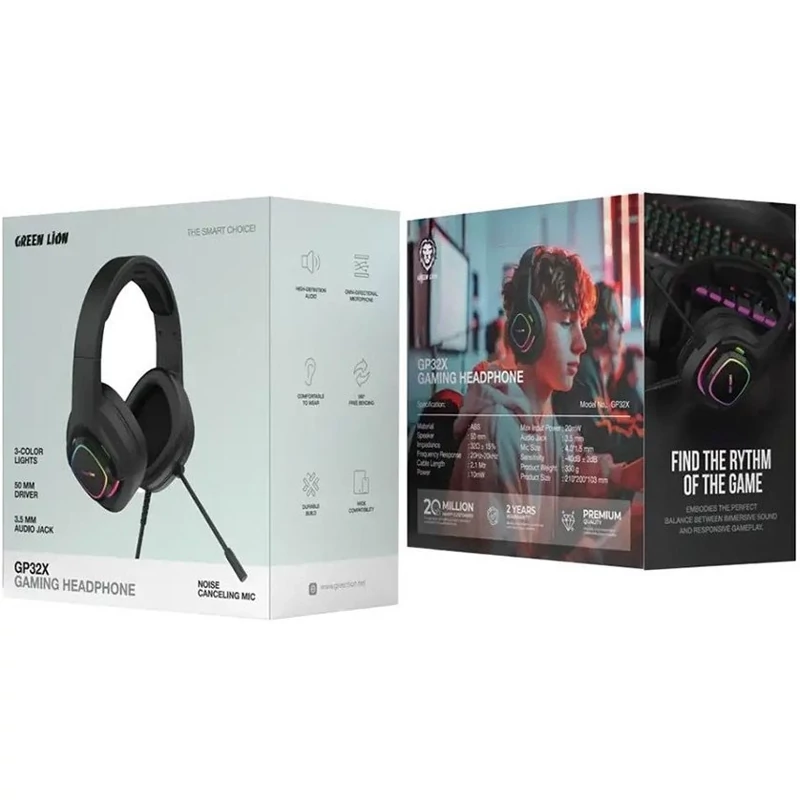 هدفون گیمینگ گرین لاین مدل GP32X Gaming ا Green Lion GP32X Gaming Headphone with Noise Canceling Microphone (تک/عمده)