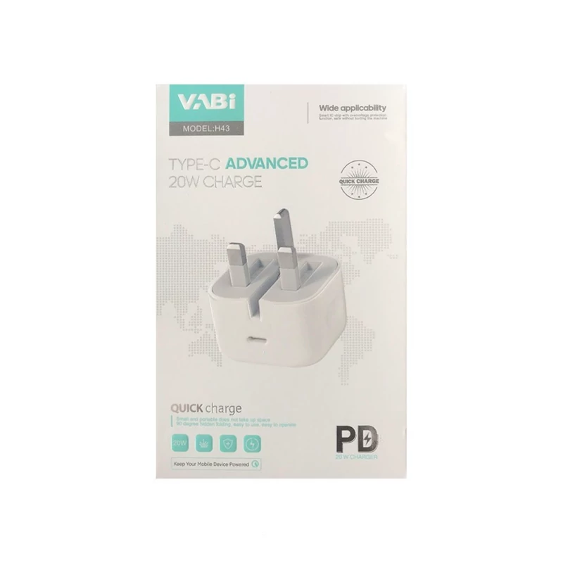 شارژر دیواری وابی 20 وات (VABI) مدل H43 - شارژ سریع مناسب آیفون