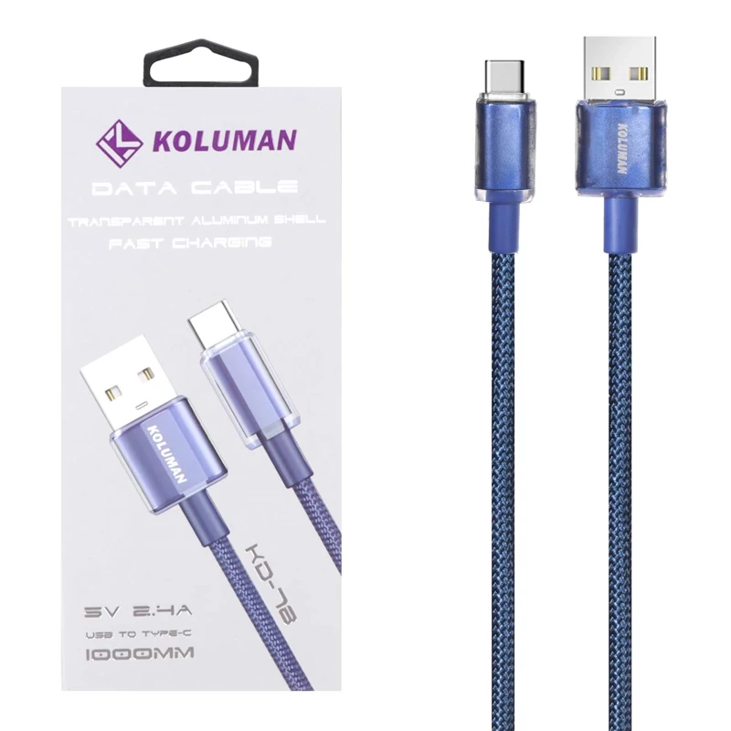 کابل شارژ فست Koluman Type-C مدل KD-78 - آبی روشن (گارانتی یکساله PMC)