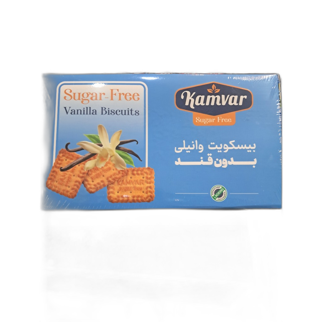 بیسکویت پذیرایی وانیلی بدون قند کامور 700 گرم