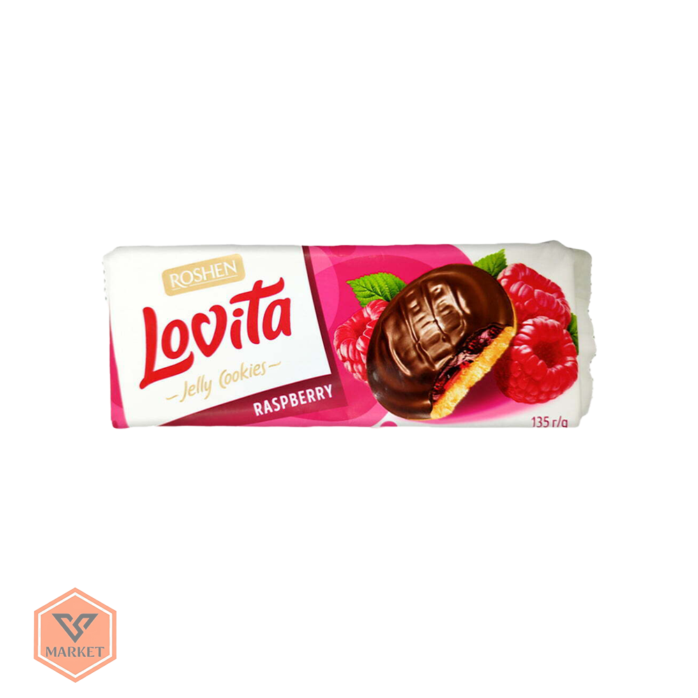 بیسکویت ژله ای روشن لوویتا با مغز تمشک و روکش شکلات اورجینال – وزن 135 گرم