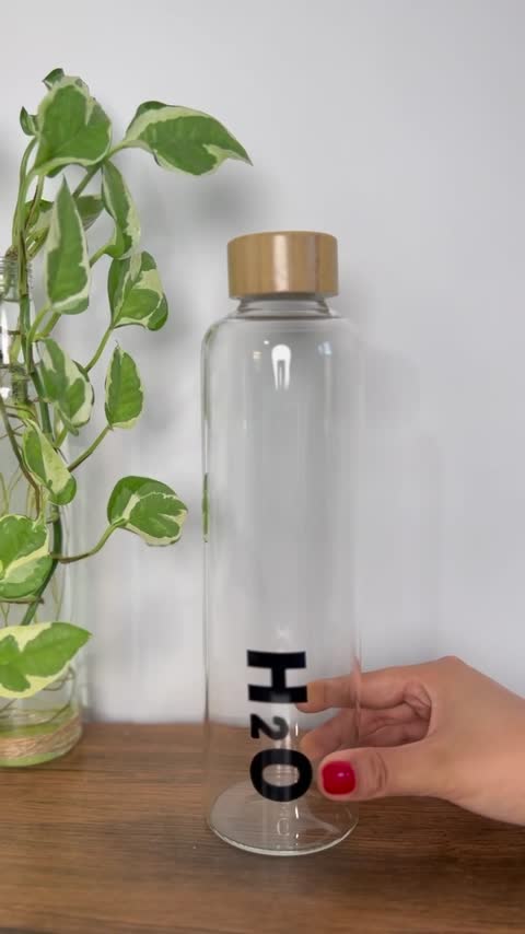 بطری پیرکس وارداتی H2O درب بامبو واشردار 1000 میل