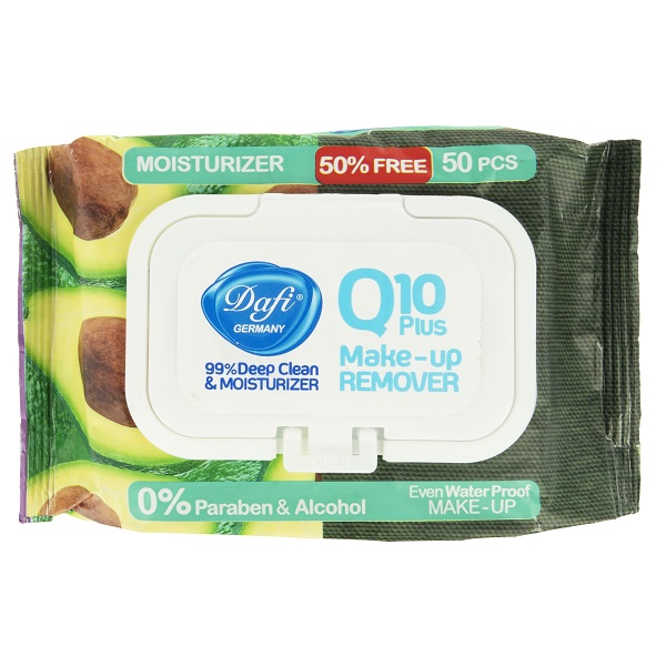 دستمال مرطوب دافی پاک کننده آرایش حاوی Q10 و عصاره آووکادو تعداد 50 عدد
